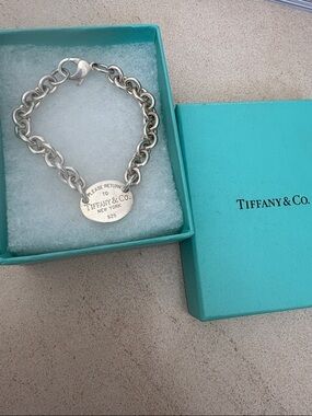 Tiffany & Co. Sterling Silver Tag Charm Bracelet with Tiffany Blue Box